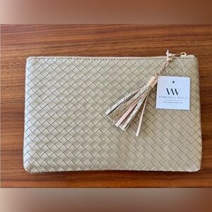 VIRGINIA WOLF Mimi Woven Pouch Gold Vegan Metallic Leather NWT
